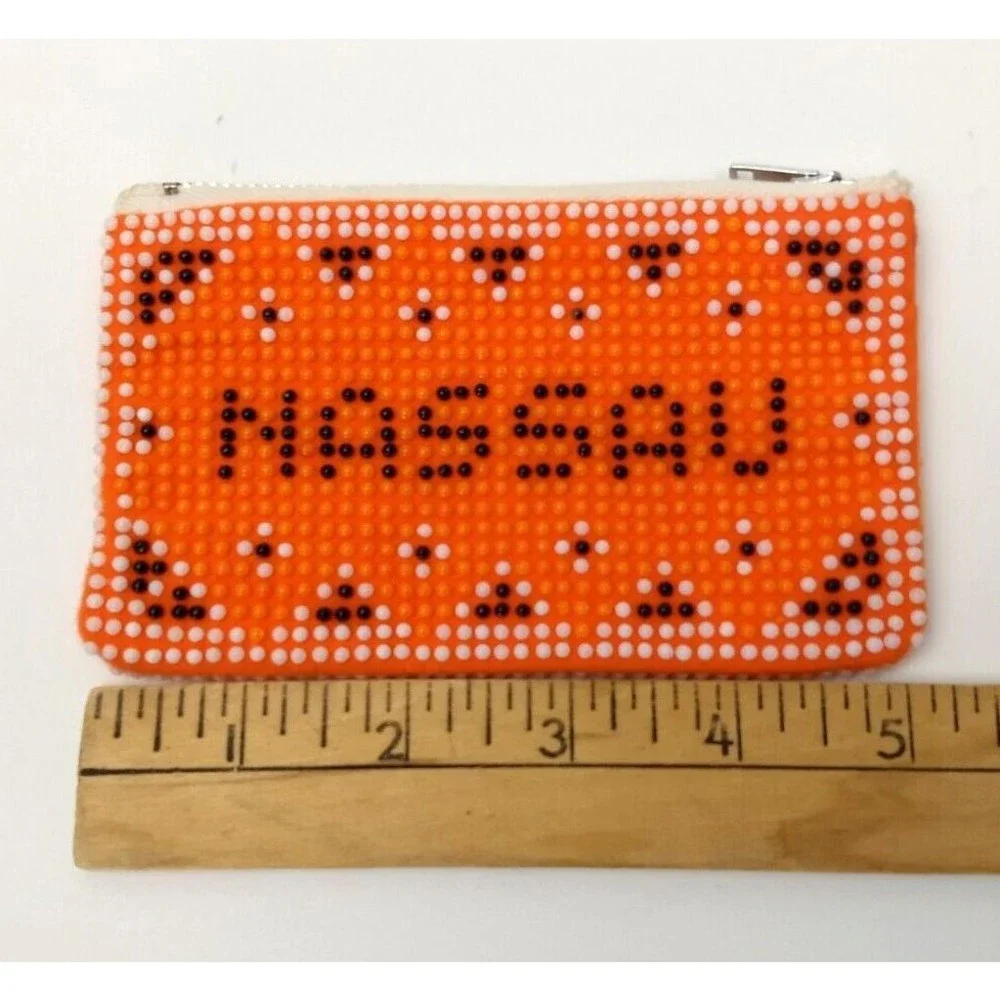 BEADED NASSAU / THUNDERBIRD Orange Zippered Coin Purse‎ Vintage 80s Style 5